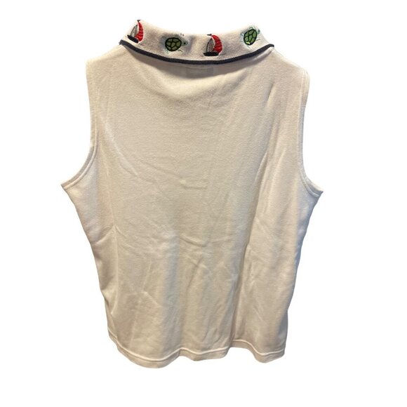 K.T. Sport Kenneth Too! White Sleeveless Nautical Embroidered Collared Polo SZ M - Picture 5 of 7